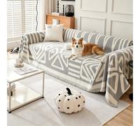 VanderHOME Copridivano in Ciniglia Stile Boho, Coperta Decorativa Multifunzionale, Foulard Copridivano, Adatta per divano, Letto, Poltrona, per tutte le stagioni con frangia 180 * 130cm-Grigio