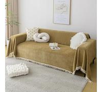 VanderHOME Copridivano in Colori Puri - Telo Divano Antimacchia, Foulard Copridivano Morbida Con Nappe Decorative, Traspirante e Leggera Per Divano, Letto e Viaggio 230 * 130cm-Giallo Kaki