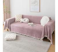 VanderHOME Copridivano in Colori Puri - Telo Divano Antimacchia, Foulard Copridivano Morbida Con Nappe Decorative, Traspirante e Leggera Per Divano, Letto e Viaggio 230 * 380cm-Rosa
