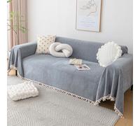 VanderHOME Copridivano in Colori Puri - Telo Divano Antimacchia, Foulard Copridivano Morbida Con Nappe Decorative, Traspirante e Leggera Per Divano, Letto e Viaggio 230 * 130cm-Grigio Scuro