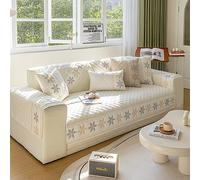 VanderHOME Copridivano in Cotone Lavato Al 100%, Copridivano a 1/2/3/4 Posti, Copri divano Antiscivolo, Copridivano Delicato Sulla Pelle, Bellissimi Motivi 110 * 240cm-Bianco-Coprisedile(1 PC)