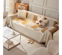 VanderHOME Copridivano multifunzionale per quattro stagioni,Popolare Geometric Pattern Coperta decorativa per divano Con Nappe Adatti Per Divano/Letto/Da Esterno 180 * 380cm-Khaki