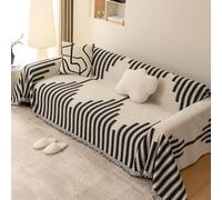 VanderHOME Copridivano Super Soffice, Copridivano 3 posti, Plaid divano Decorativa a Motivo Artistico con Frangia per Divano/Letto/Esterno 180 * 150cm-Nero