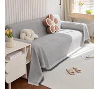 VanderHOME Copridivano Super Soffice, Plaid divano Decorativa a Motivi Moderni in cotone Waffle con Frangia per Divano/Letto/Esterno, Copriletto Multiuso Divano 180 * 340cm-Grigio