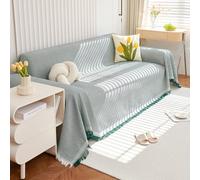 VanderHOME Copridivano Super Soffice, Plaid divano Decorativa a Motivi Moderni in cotone Waffle con Frangia per Divano/Letto/Esterno, Copriletto Multiuso Divano 180 * 180cm-Verde