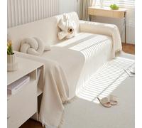 VanderHOME Copridivano Super Soffice, Plaid divano Decorativa a Motivi Moderni in cotone Waffle con Frangia per Divano/Letto/Esterno, Copriletto Multiuso Divano 180 * 130cm-Bianco crema