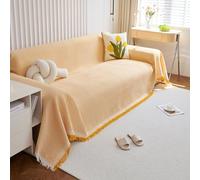 VanderHOME Copridivano Super Soffice, Plaid divano Decorativa a Motivi Moderni in cotone Waffle con Frangia per Divano/Letto/Esterno, Copriletto Multiuso Divano 180 * 340cm-Giallo