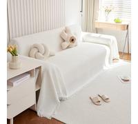 VanderHOME Copridivano Super Soffice, Plaid divano Decorativa a Motivi Moderni in cotone Waffle con Frangia per Divano/Letto/Esterno, Copriletto Multiuso Divano 180 * 420cm-Bianco puro