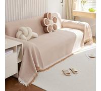 VanderHOME Copridivano Super Soffice, Plaid divano Decorativa a Motivi Moderni in cotone Waffle con Frangia per Divano/Letto/Esterno, Copriletto Multiuso Divano 180 * 300cm-Cachi