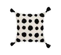VanderHOME Moderna Beige Fodera per Cuscino Federa per cuscini Boho con Nappine e Ciuffi Fodera per Cuscino Soggiorno Morbido per Decorativi Letto Divano e Salotto 45x45 cm Punto nero