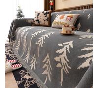 VanderHOME Telo Copridivano Con Nappe, Copri Divano Natalizio 1-4 Posti - Motivo albero di Natale, Regali Natale, Reversibile Per Decorazioni Festive 180 * 400cm-Grigio