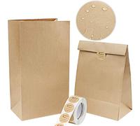 Vandicka 100 Pezzi Piccoli Sacchetti di Carta Kraft Marrone e Adesivi, Compleanno Matrimonio Natale Bomboniere Sacchetti Regalo, Sacchetti di Carta per Alimenti per Biscotti, Confetteria, Pasticceria