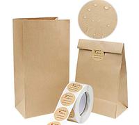 Vandicka 100 Sacchetti di Carta Kraft Marrone ed Etichette, Sacchetti per Alimenti, Sacchetti Regalo per Feste, Sacchetti da Asporto, Sacchetti di Carta per Pane, Pasticcini, Spuntini - 21,5x12x6,7 cm