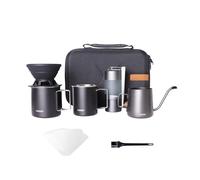 vandroop Set di caffettiera portatile tutto in 1, macina caffè manuale con macina conica in acciaio inox, set di gocciolatori pieghevoli in silicone, bollitore a collo d'oca