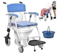 vanenferse Sedia Comoda WC per Anziani, Sedia Doccia Disabili con Ruote, Multifunzione Sedia a Rotelle Doccia Pieghevole con Braccioli, Carrozzina Doccia per Disabili e Anziani con WC