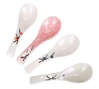 VanEnjoy Set di 4 cucchiaini da zuppa cinese/giapponesi, in ceramica con fiori di ciliegio rosa in ceramica con motivo a neve, adatto per zuppe