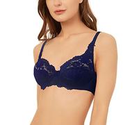 Vanever Reggiseno da Donna con Ferretto Coppa Piena Pizzo Push Up Balconcino Coppa Morbido Smooth Microfibra, Blu Navy 36D
