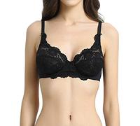 Vanever Reggiseno da Donna con Ferretto Coppa Piena Pizzo Push Up Balconcino Coppa Morbido Smooth Microfibra, Nero 36D