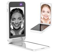 Vanexiss Specchio da viaggio compatto con fotocamera UV, specchio cosmetico da 10 cm, ricaricabile, supporto da tavolo, bianco