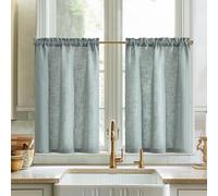 Vangao Tendine per finestra in lino, da cucina, in tinta unita, moderne, semitrasparenti, per soggiorno, casa di campagna, piccole finestre, set da 2 pezzi, 65 x 115 cm, verde oliva