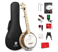 Vangoa Banjo 5 Corde Con Anello Tono, Kit Per Principianti Mini Banjo Da 28 Pollici, Piccolo Banjo Portatile a 5 Corde in Acero Con Testina Fiberskyn Remo, 5a Accordatrice Con Ingranaggi