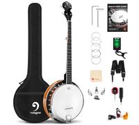 Vangoa Banjo a 5 corde con Remo Testa Chiusa Indietro Solida Banjo con Kit per Principianti, Accordatore, Cinghia, Pick up, Archi, Plettri e Borsa