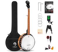 Vangoa Banjo - Kit per principianti a 5 corde, testa Remo a 24 staffe, banjo aperto sul retro, con risonatore, per principianti, adulti, giovani e adolescenti