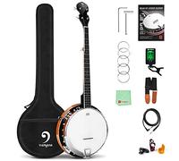 Vangoa Banjo - Set di 5 corde acustiche elettriche chiuse con testa Remo in mogano, 24 staffe con 5° pioli per principianti e adulti