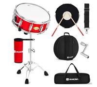 Vangoa Set Per Rullante, Per Studenti E Principianti, Per Scuola Media, Con Supporto E Bacchette, Borsa Per Rullante, Cinghia, Bacchette 5a, Chiavi Per Batteria, 35 X 14 Cm, Rosso