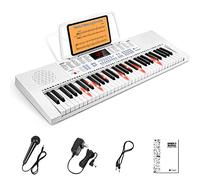 Vangoa tastiera pianola 61 mini tasti luminosi Tastiera per pianoforte elettronico con microfono, 3 modalità di insegnamento, 350 toni, 350 ritmi, 30 demo, bianco