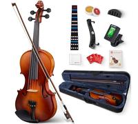 Vangoa Violino 1/2 set violino, realizzato a mano, kit di violino acustico di mezza dimensione, con custodia rigida leggera, tavola laterale in legno massiccio per principianti, studenti, bambini,