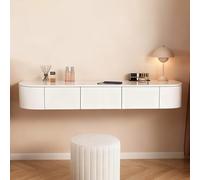 Vani, moderna scrivania sospesa per trucchi, mobile da toletta a parete, per camera da letto e piccoli (63in / 160 cm), design bianco slish, soluzione salvaspazio