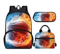 Vanideaoty Zaino da basket per ragazzi 10-12 anni Ice and Fire High School Zaino con portapranzo e astuccio set 3 in 1 grandi borse scolastiche per ragazzi