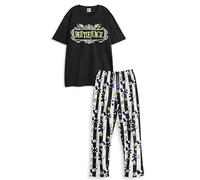 Vanilla Underground Beetlejuice Set Pigiama Nero da Uomo | Pigiama da Uomo a Maniche Corte e Gamba Lunga con Logo | Indumenti da Notte con Logo del Film Classico