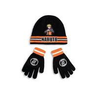 Vanilla Underground Naruto Boys Black Beanie and Gloves Set | Abbigliamento invernale con stampa personaggio Naruto | Accessori anime per il freddo | Abbigliamento accogliente per bambini