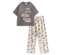 Vanilla Underground Shrek Donkey - Set Pigiama Grigio a Maniche Corte e Gamba Lunga da Donna | Pigiama Multicolore con Stampa 'in The Morning I'm Making Waffles'