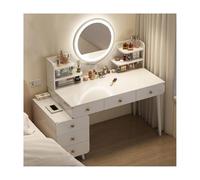 Vanità bianca per trucco con sgabello 100 cm, illuminazione regolabile, perfetta per camera da letto e spogliatoio, studio di cosmetologia, elegante tavolo da trucco.