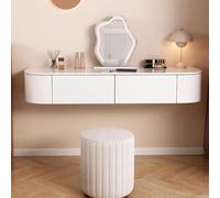 Vanità da trucco ad angolo bianco con specchio e luci, da parete, piccola cassettiera in legno con ripiano portaoggetti per camera da letto, elegante scrivania galleggiante