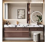 Vanità del bagno in legno massello con lavandino e specchio intelligente LED