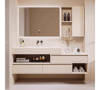 Vanità del bagno in legno massello con specchio antiappannamento intelligente LED e cassetti