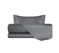 VANITA' DI RASO Completo letto Lenzuola di Raso King Size, Made in Italy, Lenzuolo piano 270x290cm + Lenzuolo Sotto con Angoli 180x200cm + 2 Federe a 2 Volani 50x80cm - Grigio