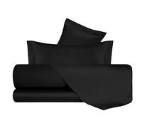 VANITA' DI RASO Completo letto Lenzuola di Raso una Piazza e Mezza Francese, Made in Italy, Lenzuolo Piano 220x290cm + Lenzuolo Sotto con Angoli 140x190cm + 2 Federe a 2 Volani 50x80cm - Nero