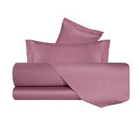 Vanità di Raso Completo letto Lenzuola di Raso una Piazza e Mezza Francese, Made in Italy Lenzuolo Piano 220x290cm + Lenzuolo Sotto con Angoli 140x190cm + 2 Federe a 2 Volani 50x80cm - Rosa Nostalgia