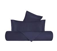 Vanità di Raso Set Copripiumino Matrimoniale, in Raso di Cotone, Sacco Copripiumino 200x250cm + 2 Federe 50x80cm, Made in Italy - Blu Notte