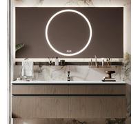 Vanità galleggiante del bagno con il controsoffitto della pietra sinterizzata e lo specchio anti-appannamento del LED