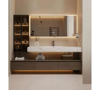 Vanità moderna del bagno con lo specchio intelligente e il controsoffitto | Moderno mobiletto da bagno con specchio anti-appannamento intelligente e armadietto galleggiante salvaspazio per uno spazio