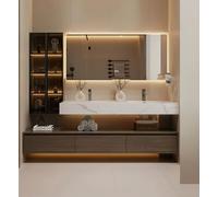 Vanità moderna del bagno con lo specchio intelligente e il controsoffitto | Moderno mobiletto da bagno con specchio anti-appannamento intelligente e armadietto galleggiante salvaspazio per uno spazio