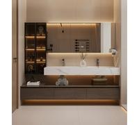 Vanità moderna del bagno con lo specchio intelligente e il controsoffitto | Moderno mobiletto da bagno con specchio anti-appannamento intelligente e armadietto galleggiante salvaspazio per uno spazio
