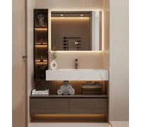 Vanità moderna del bagno con lo specchio intelligente e il controsoffitto | Moderno mobiletto da bagno con specchio anti-appannamento intelligente e armadietto galleggiante salvaspazio per uno spazio