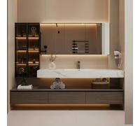 Vanità moderna del bagno con lo specchio intelligente e il controsoffitto | Moderno mobiletto da bagno con specchio anti-appannamento intelligente e armadietto galleggiante salvaspazio per uno spazio